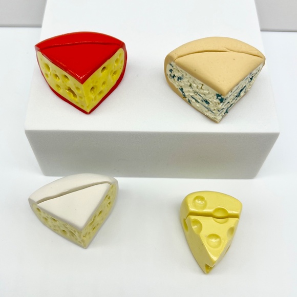 Cheese Place Card Holders - Set of 4 - Handmade Clay Brie, Gouda, Swiss, Blue - Picture 7 of 16